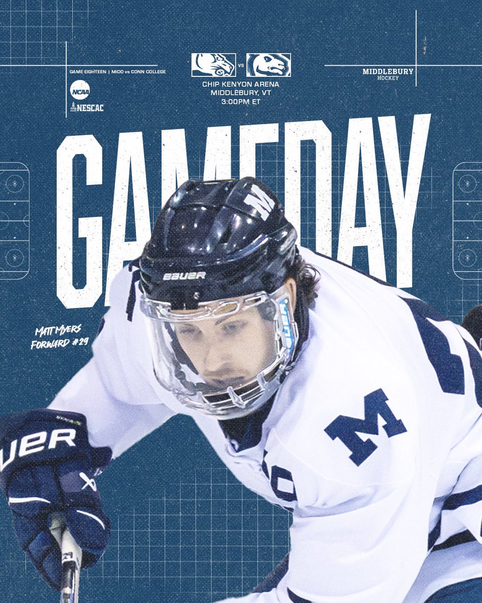 MIDD VS CONN
The Camels visit Kenyon Arena for an important NESCAC tilt. 

📍Middlebury, VT
⏰3:00pm
📺NSNsports.net