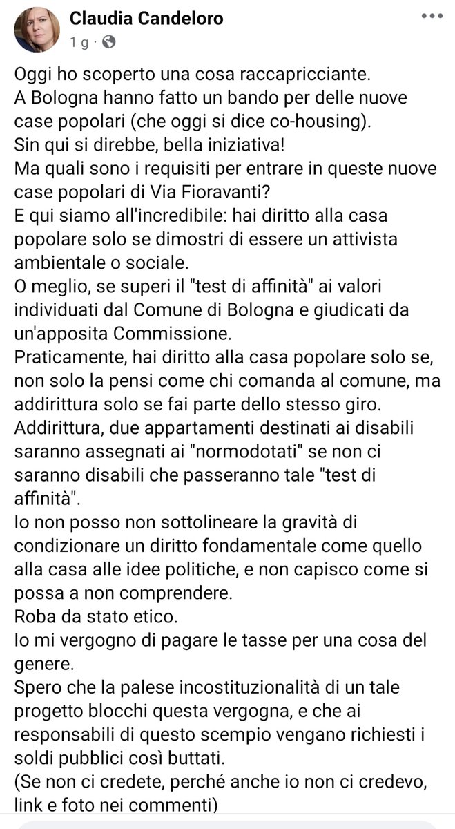 Candeloro ha due meriti:aver denunciato a livello nazionale questa porcheria e l'aver stanato tutti i difensori d'ufficio.L'amministrazione di #Bologna non vuole la notorietà ma gli sta andando sempre peggio (#Fico, svendita sedi, #VillaParadiso etc)
Basta ipocrisia e repressione