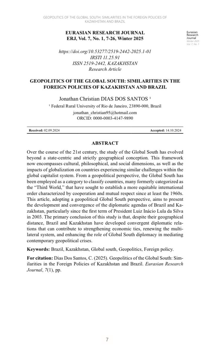 Monitor_AC's tweet image. Amigos, com muita satisfação e alegria comunico a publicação do meu artigo na nova edição do Eurasian Research Journal.

Link para quem deseja realizar a leitura do material: erj.eurasian-research.org