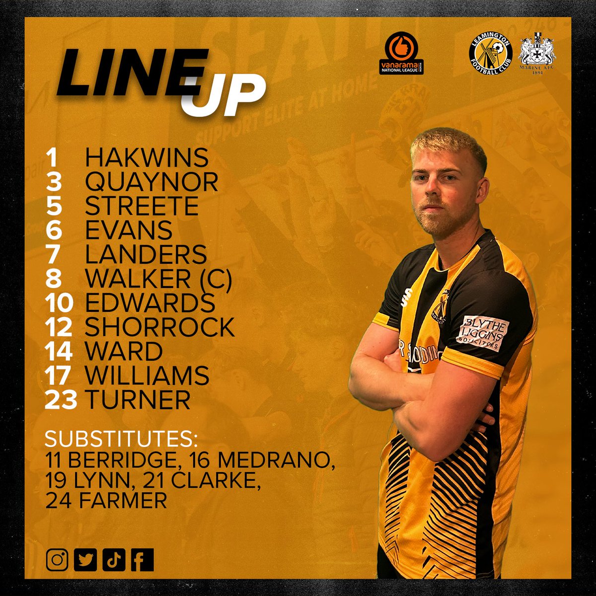 LeamingtonFC's tweet photo. ๐ข One change to take on @MarineAFC, with Brakes lineups brought to you by @Element16Media!
#LEAMAR https://t.co/minvB1Y89M