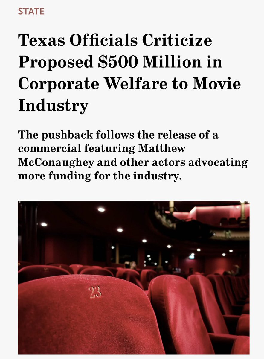 brianeharrison's tweet photo. This $500 million of the surplus should be used to LOWER PROPERTY TAXES... not subsidize liberal Hollywood! 
--
From @TexasScorecard:  “The Texas government is proposing to have your property taxes be $500 MILLION higher… so they can give it to liberal Hollywood!” wrote State Rep. Brian Harrison (R-Midlothian) in opposition to the proposed spending. “I will oppose the liberal ‘Texas Moving Image Industry Incentive.’ Texans are overtaxed, and Hollywood doesn’t need your money!”

Agriculture Commissioner Sid Miller stressed in his post on X that Hollywood was already dying and productions “can’t get out of California fast enough.”

“Texas will benefit without subsidizing the folks that brought us woke, anti-Christian bigotry, socialism, transgenderism, etc,” stated Miller.

State Rep. Andy Hopper (R-Decatur) said he was a “Hard nope.”

“The success or failure of this venture does not, and should not, depend on government forking over your hard earned money,” wrote Hopper.

@MillerForTexas @AndyHopperTX