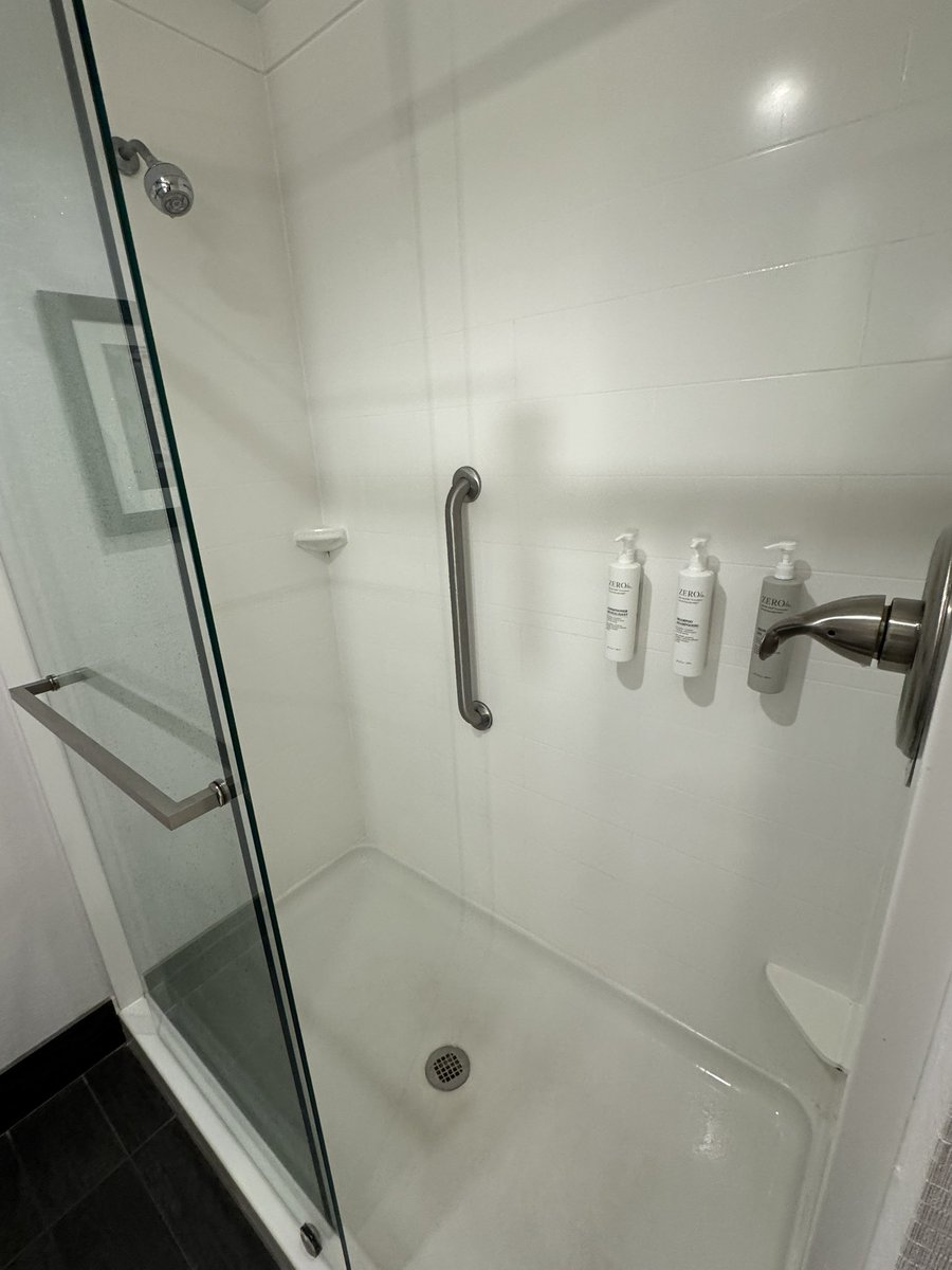 north_laker's tweet photo. @HamptonByHilton guest experience brilliance…shower handle on opposite wall of shower head at chest level…no more surprise arctic cold or scalding hot surprises!! https://t.co/Muh9hJJFoI