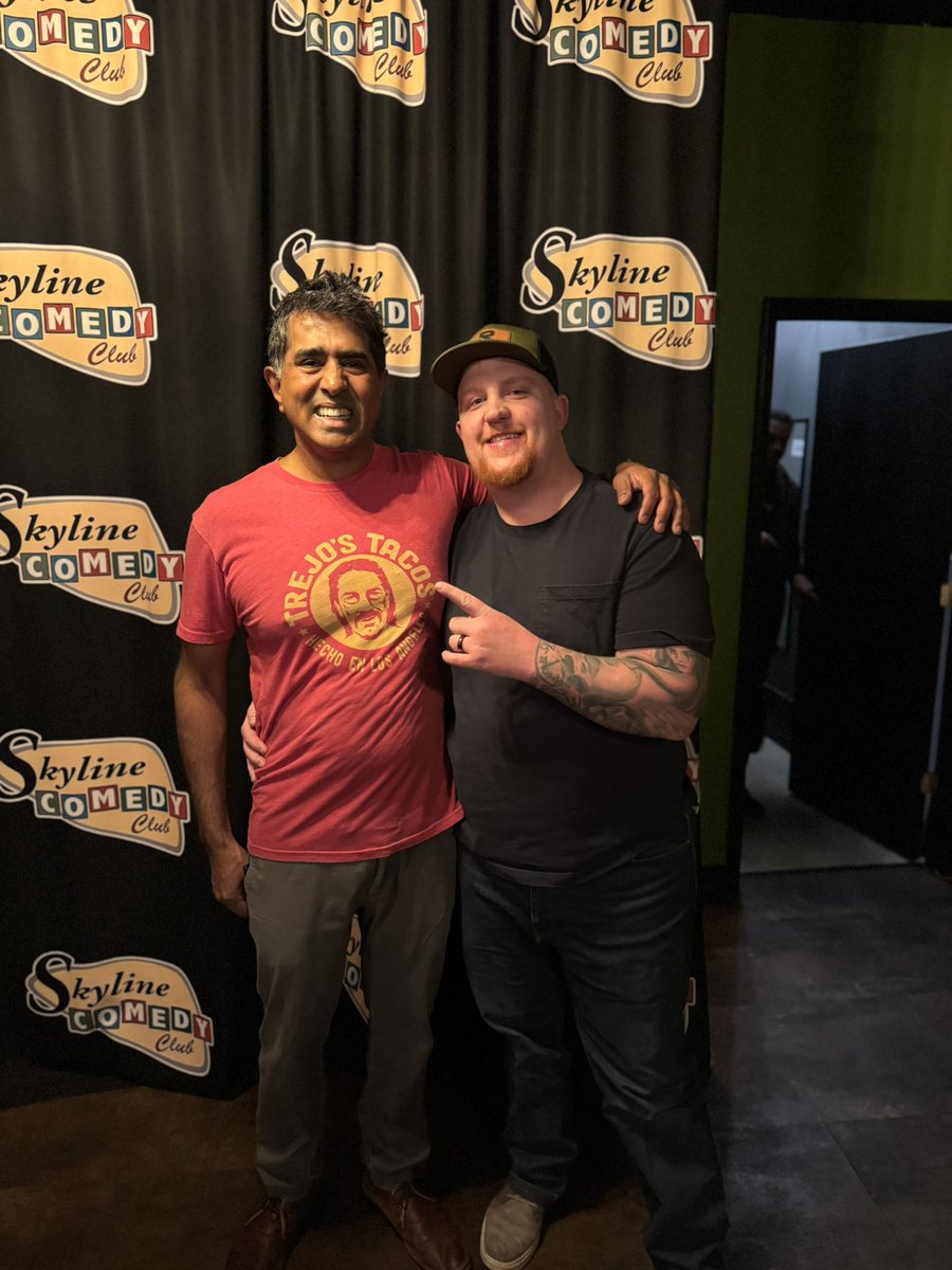 thawojo's tweet photo. What’s my claim to fame? I beat @jaychandrasekha in a beer chug. See you in the next Beerfest movie! Cute that the guy on the end thought he won 😂 #Beerfest #CarRamrod #MustacheRide #SuperTroopers https://t.co/j2oULa3klG