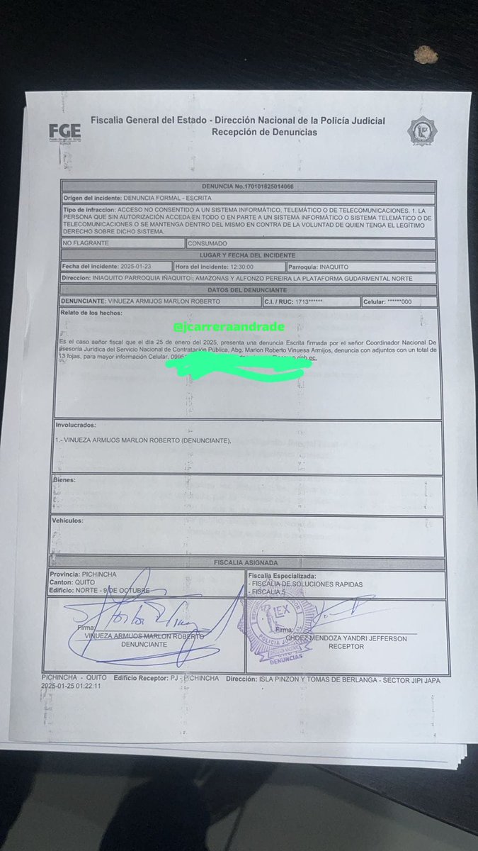 jcarreraandrade's tweet photo. Se la tenían calladito. 8 días hackeada cuenta del Sercop de compras públicas. Ponen denuncia y ordenan al jurídico no impulsar ni indagar. Se cae de nuevo y nadie investiga lo que parece auto atentado. Qué intereses ocultos hay? Cuántas contrataciones ilegales habrán camuflado? https://t.co/PN3oqrhMs6