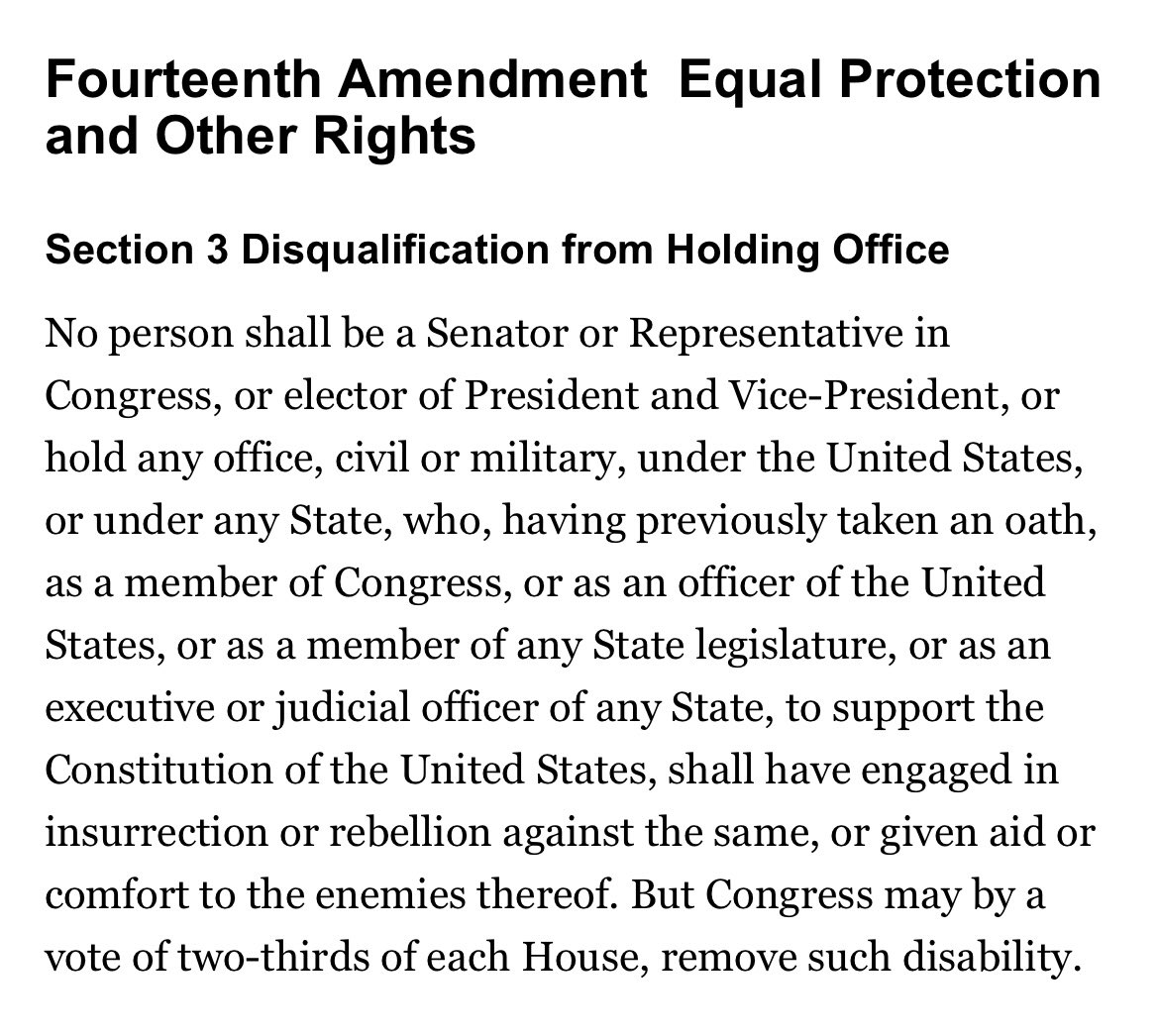 AnneStockton01's tweet image. #DisqualifiedFromTheStart
Who: Donald J Trump and ALL of the GOP Insurrectionists. 
#TheUSConstitution 
#14thAmendmentSection3