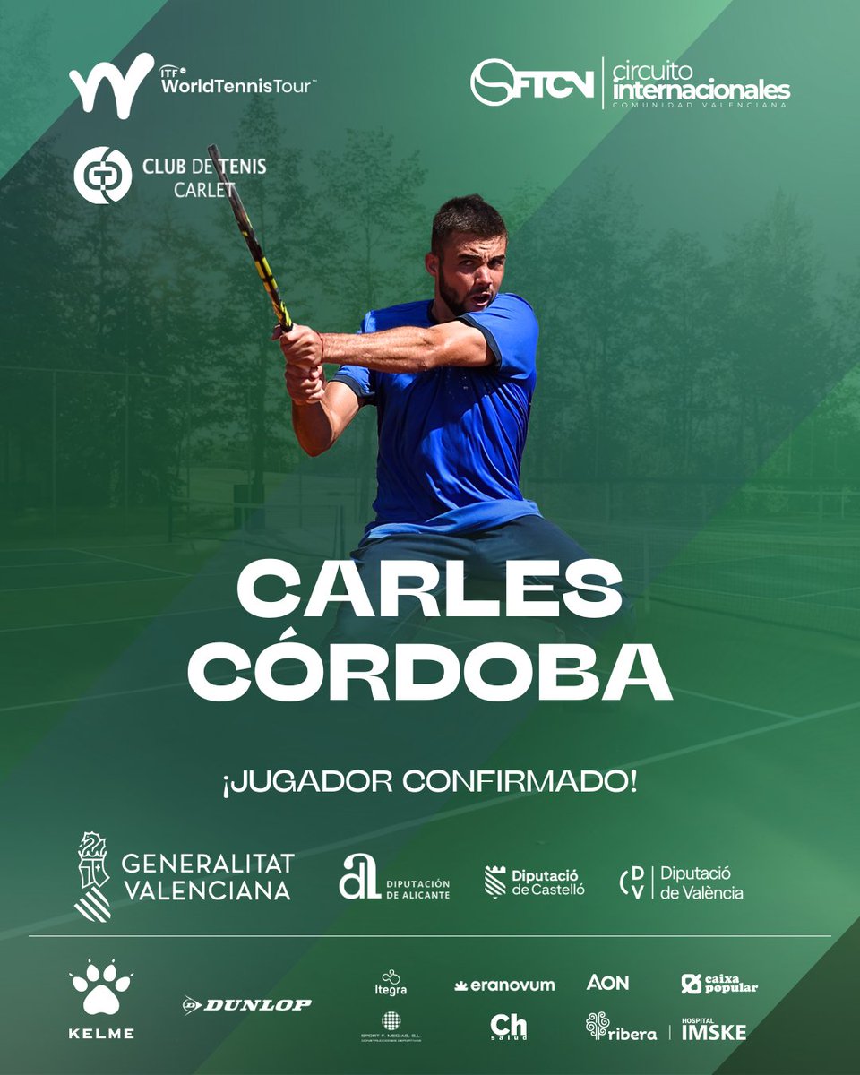 CARLES NOS VEMOS EN TU CASA 🤗

<a href="/carlescordobaa/">Carles</a> obtiene Wild-card en el <a href="/CtCarlet/">Club de tenis Carlet</a> para disputar el primer ITF 15.000 🎾 del #CircuitoInternacionales

📅 2-9 febrero | Reserva un hueco en tu agenda para disfrutar del mejor tenis internacional

#tenisvalenciano