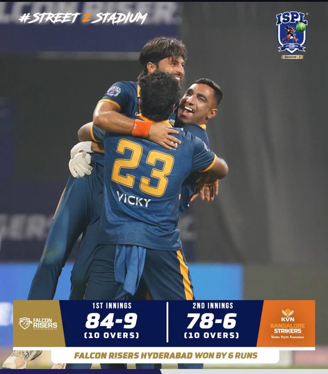 jrnatwallal2's tweet photo. Ramcharanβs Falcon Risers Hyderabad secured their third victory against Bangalore Strikers in a thrilling match. ππ₯π₯
#Isplt10
#FalconRisers
#BangaloreStrikers https://t.co/0QSFCXegja