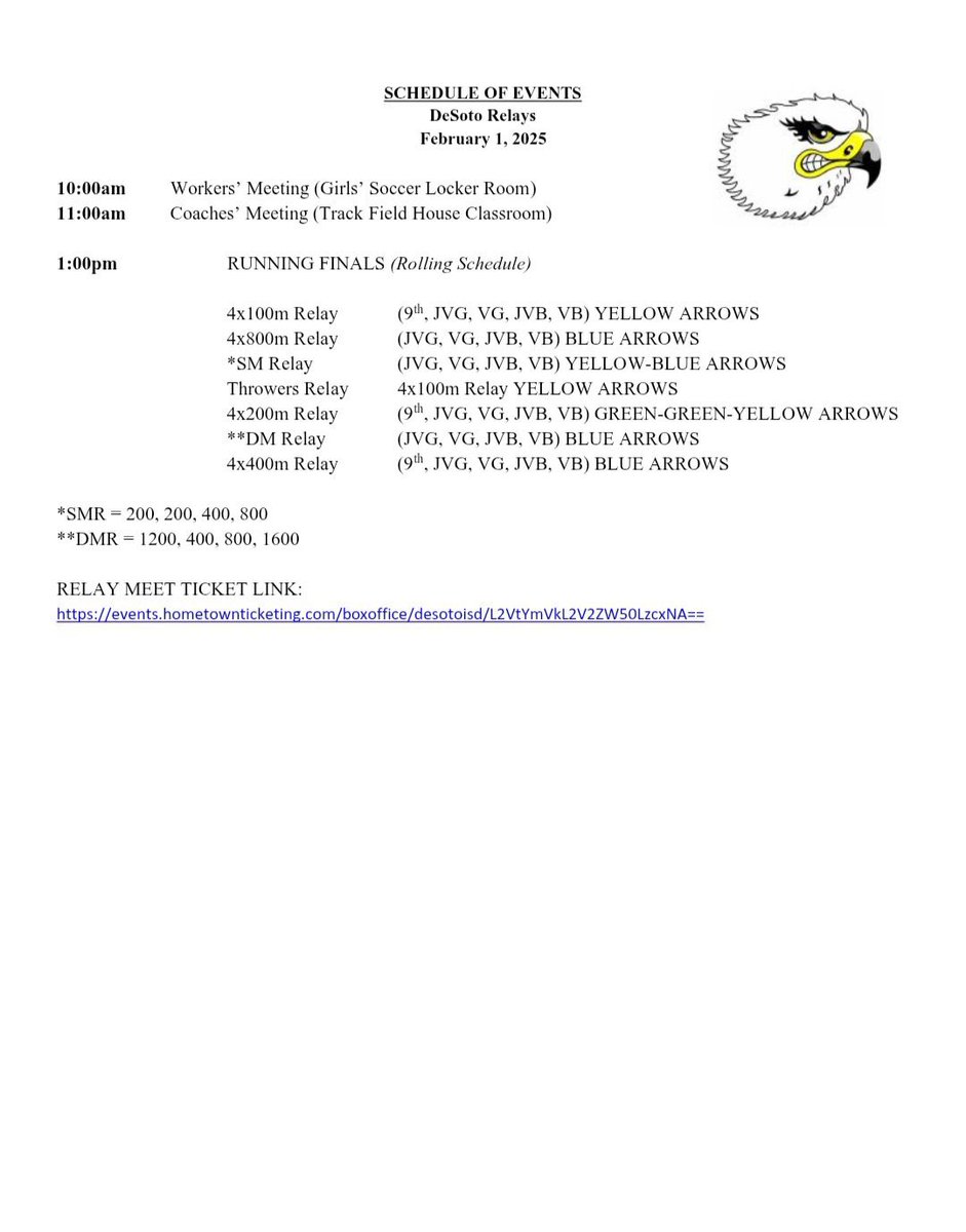 🗣️🗣️Live From Desoto High School #EAGLESPEEDTF⚡️🦅 Running starts at 1:00 pm. Here is the link for live results. milesplit.live/meets/645411