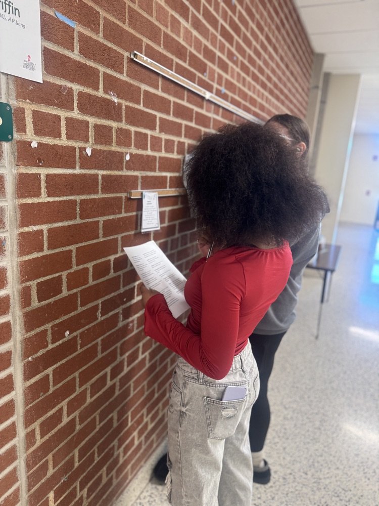 Students in English 1 worked to identify literary devices in song lyrics. We love seeing our students learning in the halls! 🦅 #EveryEagleEveryDay
