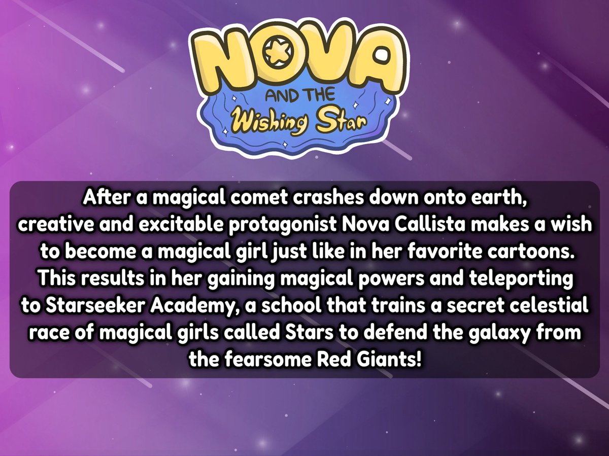 _ghostlav's tweet image. NEW PROJECT: NOVA AND THE WISHING STAR

For the next few days, I will be posting character bios and illustrations detailing the main cast of Nova and the Wishing Star, an animated TV series concept I conceptualized during scriptwriting school in 2022. Stay tuned!