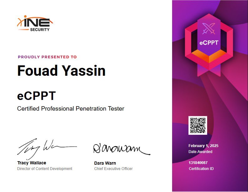 R2in3rr's tweet image. الحمد لله دائماً وابدً
i&apos;m thrilled to announce that I have achieved the #eCPPTv3 certification. It was an incredible journey. Thanks to @ine and @HackerSploit for the great content.