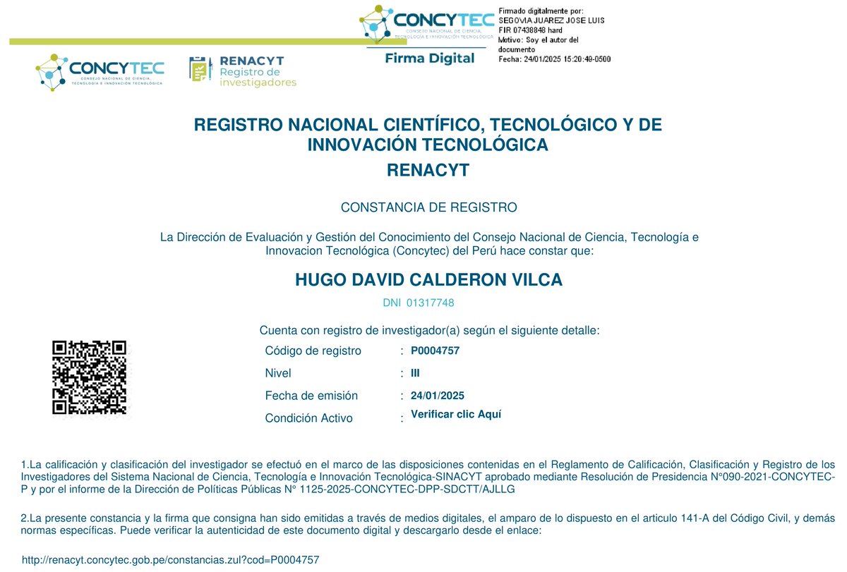 hdcalderon's tweet photo. Contento por el reconocimiento RENACYT, mi compromiso a seguir aportando en la investigación científica.
https://t.co/7tW92WjRJA https://t.co/7rIY8yhMQ0