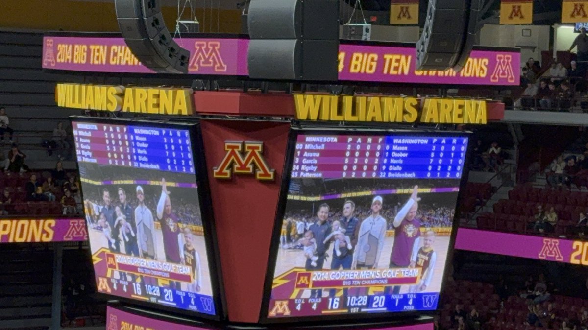GopherHole's tweet photo. #Gophers honor U of MN Golfer Jon Trasamar at the timeout, who we sadly lost to melanoma. Cancer always takes the best people. Sending love to his friends and family. 💛

They also celebrated the 2014 Minnesota golf team, that won the Big 10 a decade ago. https://t.co/Wpmc5leM8b