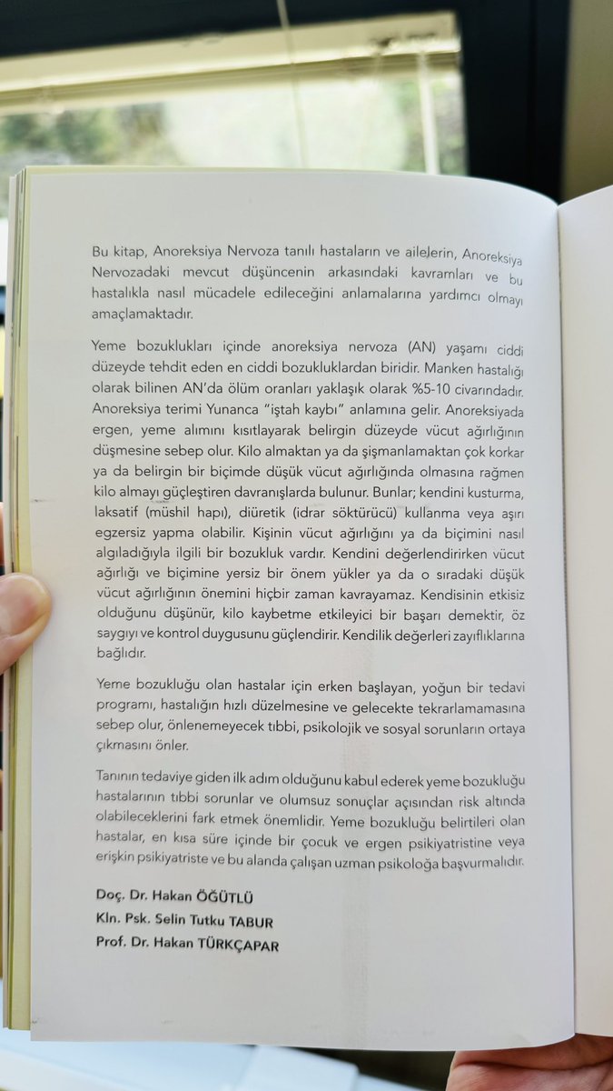Doç. Dr. Hakan Öğütlü (@drhakanogutlu) on Twitter photo Üzerinde bir süredir çalıştığımız, yeni kitabımız yayınlandı! Yeme bozukluğu alanındaki çeşitli kitaplardan sonra bir de resimli kitap ile katkı sağlamak istedik. 🙏🏻
“Pugna ve Anoreksiya Nervoza Bir Yeme Bozukluğu Farkındalık Hikayesi”
<a href="/HTurkcapar/">M. Hakan Türkçapar</a> Üzerinde bir süredir çalıştığımız, yeni kitabımız yayınlandı! Yeme bozukluğu alanındaki çeşitli kitaplardan sonra bir de resimli kitap ile katkı sağlamak istedik. 🙏🏻
“Pugna ve Anoreksiya Nervoza Bir Yeme Bozukluğu Farkındalık Hikayesi”
<a href="/HTurkcapar/">M. Hakan Türkçapar</a>