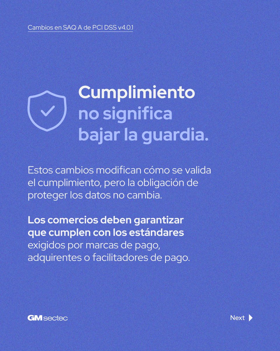 gmsectec_mx's tweet image. ⚠️ ¡ACTUALIZACIÓN IMPORTANTE! Si tu negocio valida con SAQ A - PCI DSS v4.0.1, hay cambios que debes conocer. #SAQA #PCIDSS #GMsectec
👇🏼👇🏼👇🏼