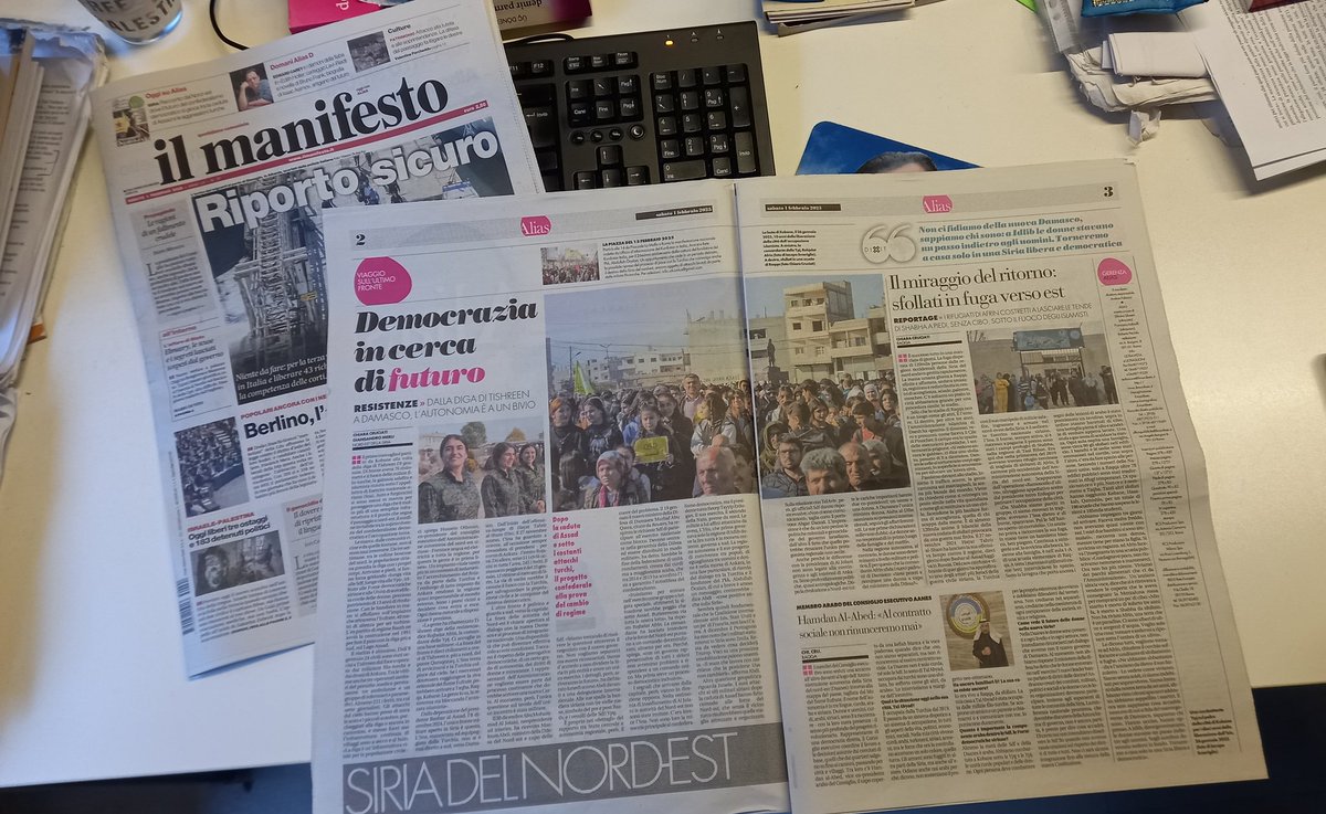 Chiara Cruciati (@chiaracruciati) on Twitter photo Il viaggio del <a href="/ilmanifesto/">il manifesto</a> nella #Siria del nord est e nel confederalismo democratico, rivoluzione in cerca di futuro dopo la caduta di Assad e le rinnovate aggressioni turche.
Un grazie a <a href="/UIKIONLUS/">UIKI ONLUS</a> e <a href="/UnPontePer/">Un Ponte Per</a>
(A seguire tutti i link) Il viaggio del <a href="/ilmanifesto/">il manifesto</a> nella #Siria del nord est e nel confederalismo democratico, rivoluzione in cerca di futuro dopo la caduta di Assad e le rinnovate aggressioni turche.
Un grazie a <a href="/UIKIONLUS/">UIKI ONLUS</a> e <a href="/UnPontePer/">Un Ponte Per</a>
(A seguire tutti i link)
