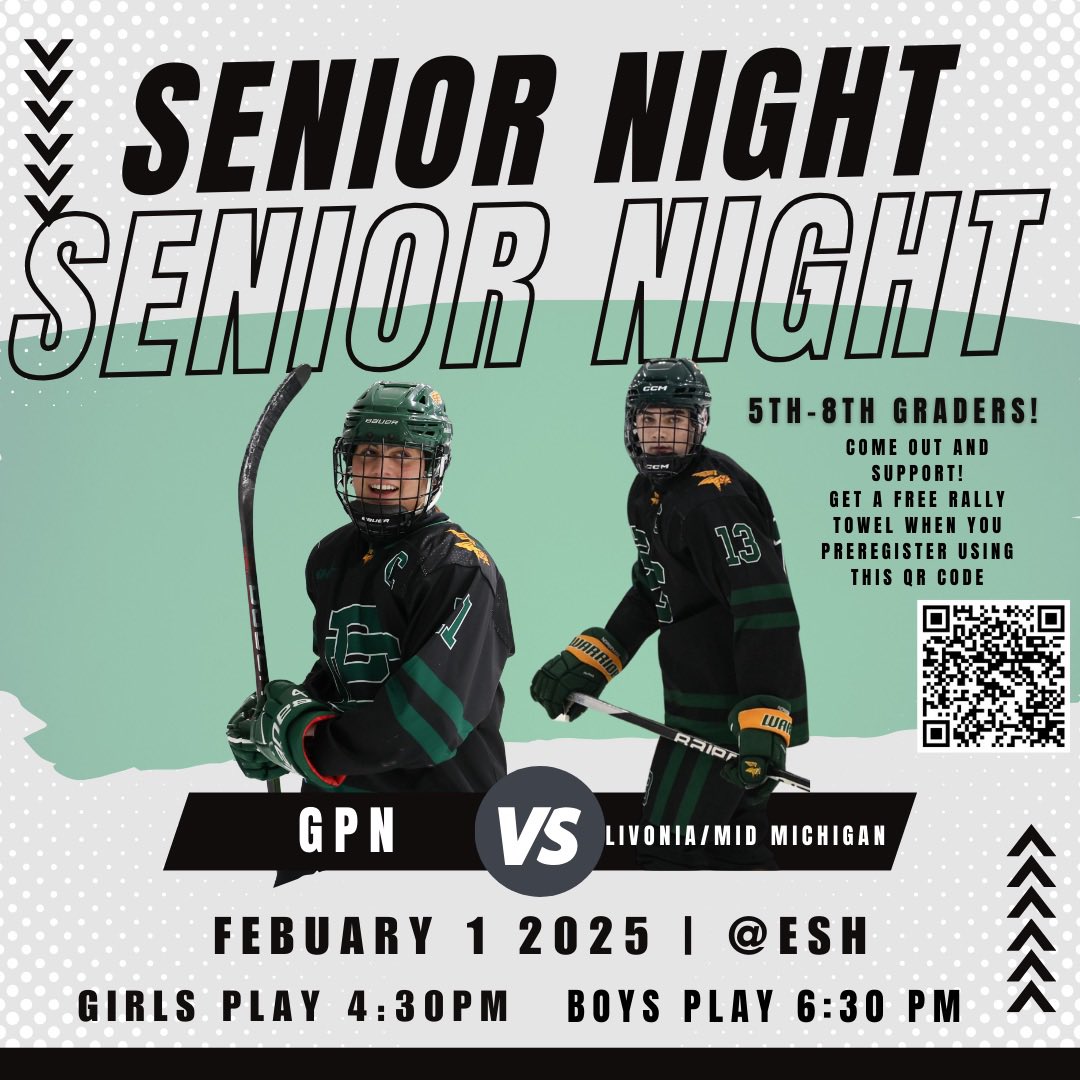 Hockey Night in GP! Come support both the Girls and Boys teams as both celebrate Senior Night. Girls play at 4:30, boys at 6:30! #NorthHockey