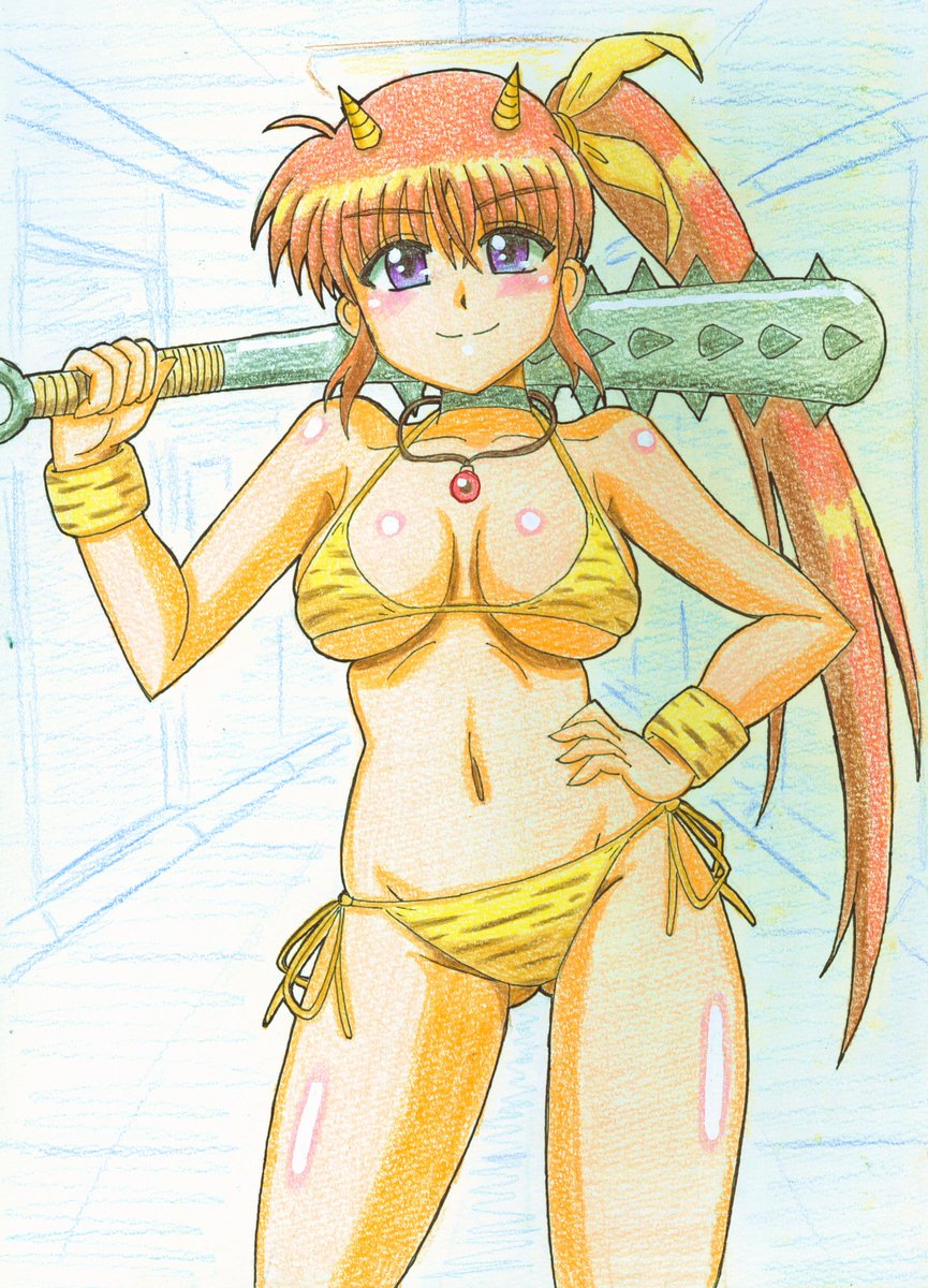 節分という事で、昔描いた鬼娘なのはさんをリメイクしてみました!2枚目は昔の元絵です。ふぁんぼにえっちな差分も用意してあるので宜しければ～😆 