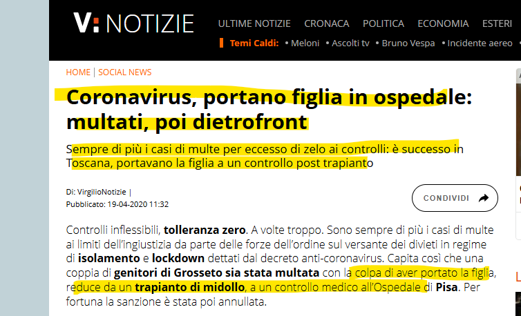 Erinni15's tweet photo. .Portano la figlia malata alla visita medica post trapianto multati
. Coronavirus, portano figlia in ospedale: multati, poi dietrofront
#lockdown #coronavirus #covi19 #coprifuoco https://t.co/YqZ7I0Izyp