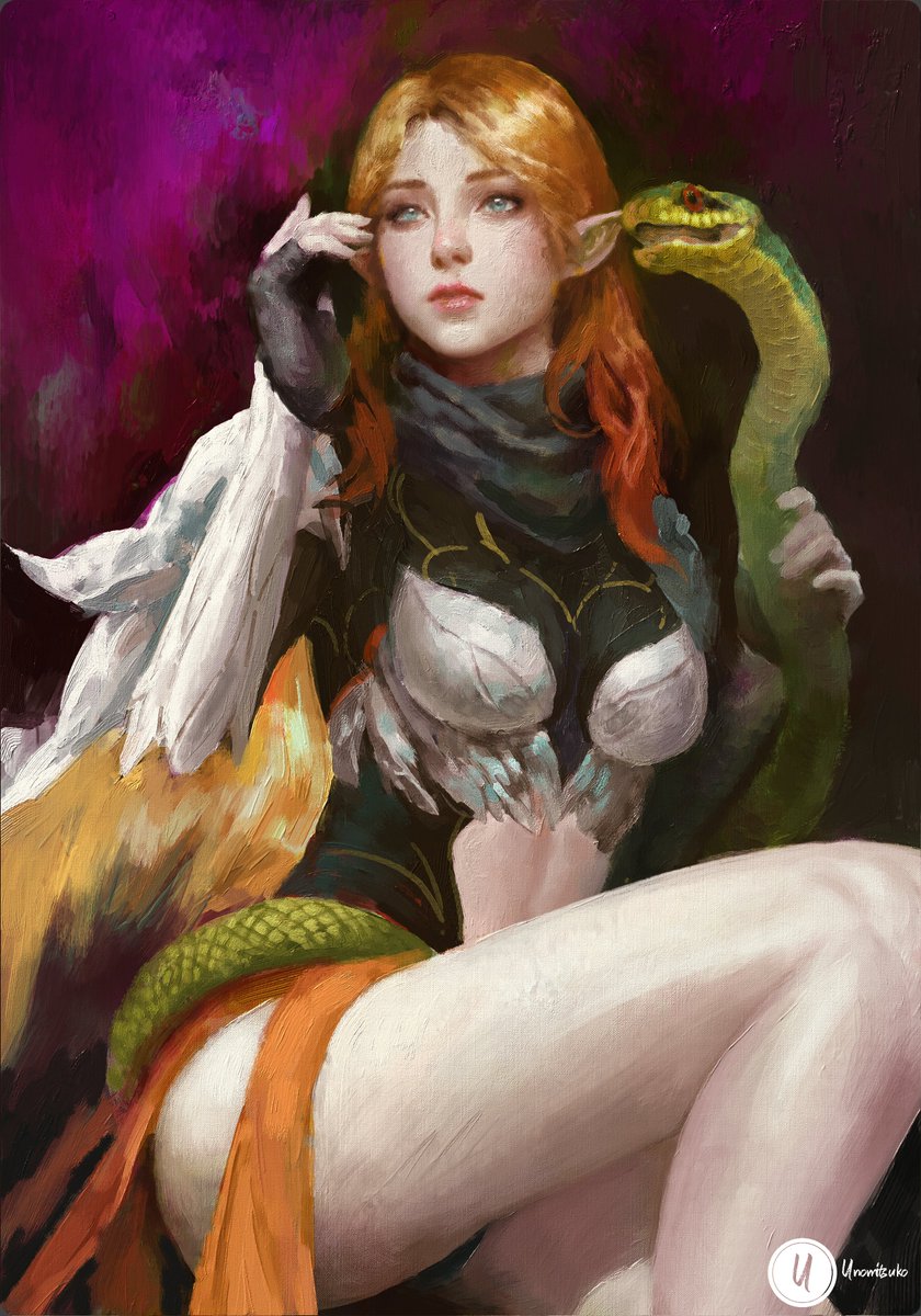 UnoMitsuko's tweet image. Happy Year of the Snake!
I've been busy with work, creating character portraits for a Japanese game team. It's tiring but enjoyable.
Wishing everyone a prosperous year ahead!