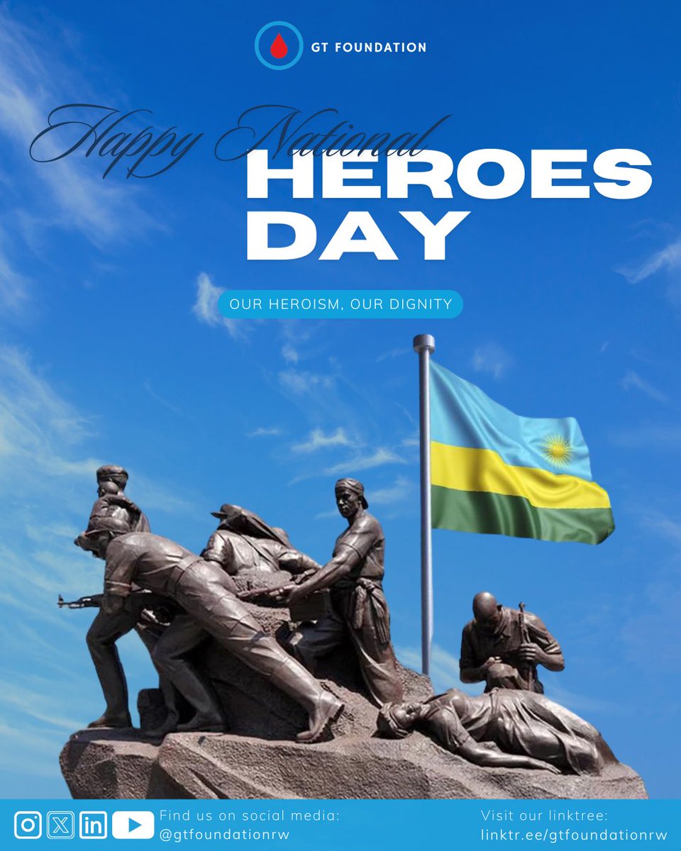 At GT Foundation, we honor Rwanda’s heroes who paved the way for a united, dignified, and prosperous nation. Their resilience inspires our mission to empower communities &amp; drive meaningful impact.

🇷🇼 Happy Heroes Day!

#HeroesDayRwanda #GTFoundation #Ubutwari2025