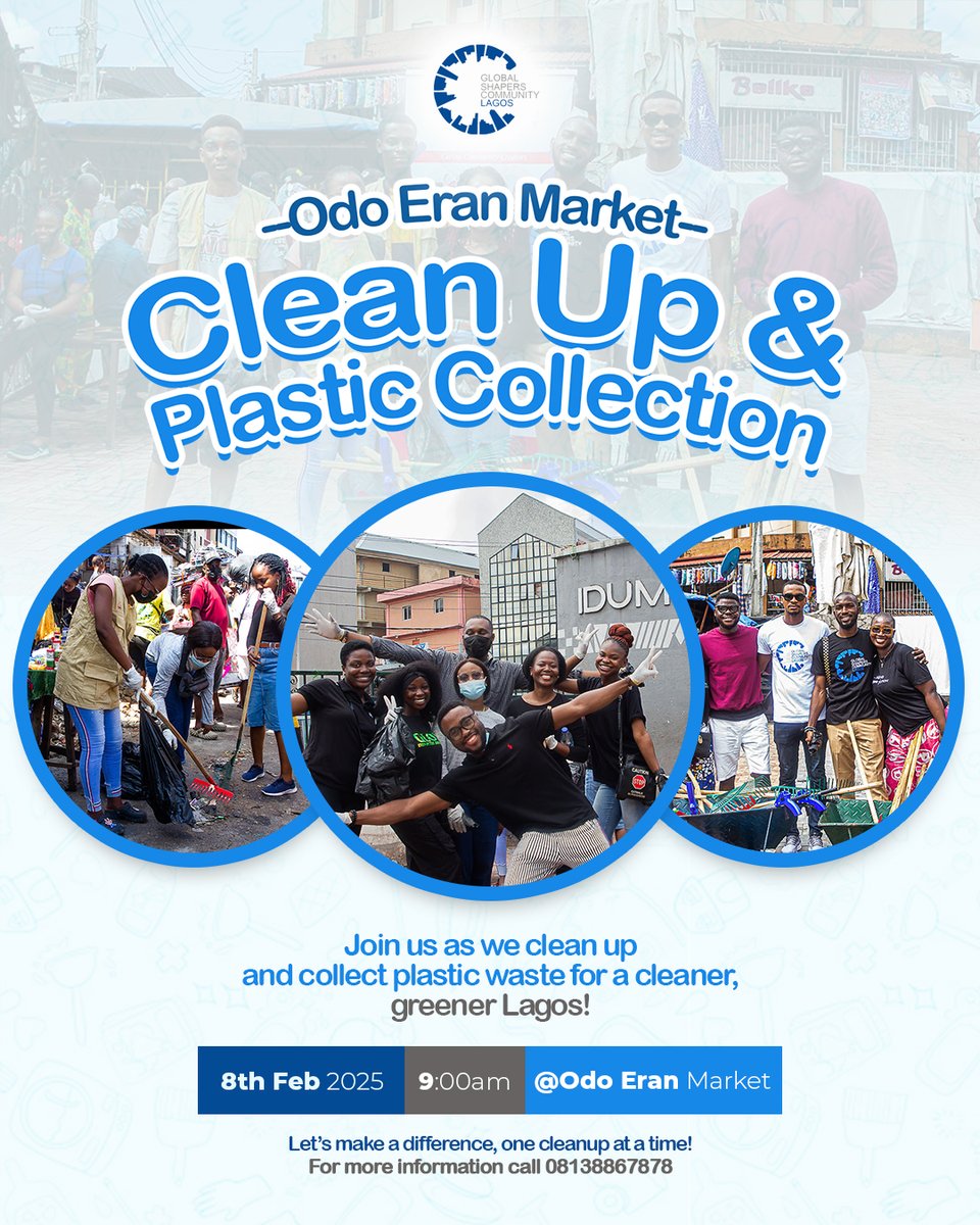 We’re excited to announce our community cleanup and plastic collection at Odo Eran Market, Bariga on February 8, 2025, at 9:00 AM!  

Ready to make an impact? Drop a 🙌 in the comments if you're in!  Got questions? Send us a DM!  

#GlobalShapersLagos #PlasticInnovationChallenge