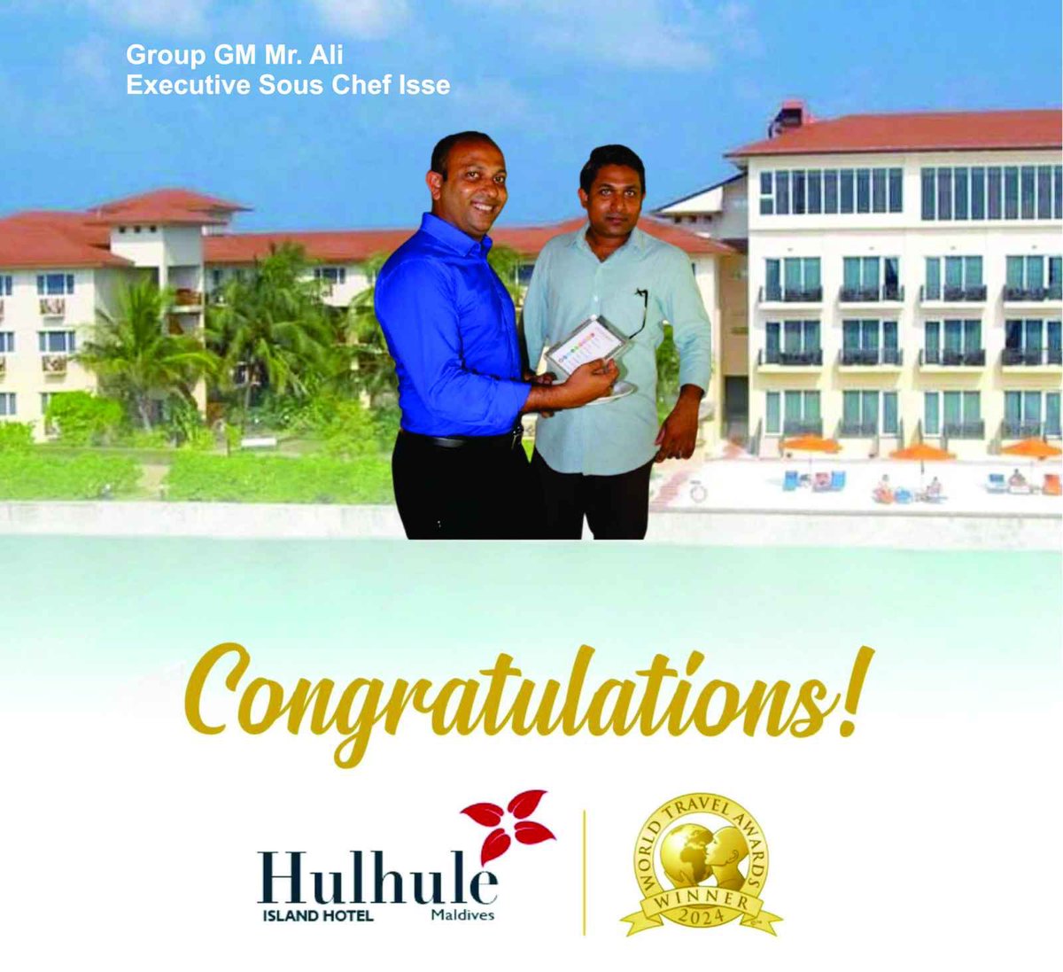 ABDULLA ABOOBAKURU (@abdullaaboobak2) on Twitter photo Group general manager Mr ALI
EXECUTIVE SOUS CHEF ISMAIL NASEER 
HULHULE ISLAND MALDIVES Group general manager Mr ALI
EXECUTIVE SOUS CHEF ISMAIL NASEER 
HULHULE ISLAND MALDIVES