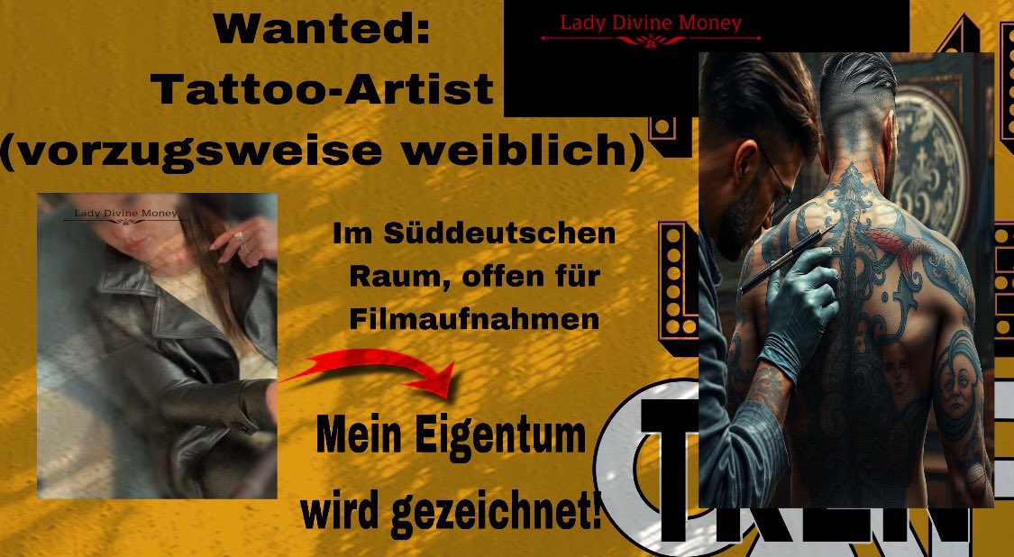 LadyDivineMone1's tweet photo. Mein Eigentum wird tätowiert und da ich das Ganze filmen möchte ,suche ich einen Tattoo-Artist der damit kein Problem hat. Noch geiler wäre eine weibliche Künstlerin! Und wenn DU mir weiterhelfen kannst,darfst Du mich vielleicht sogar dort treffen. Also hör Dich um! https://t.co/hdXjl3NQck