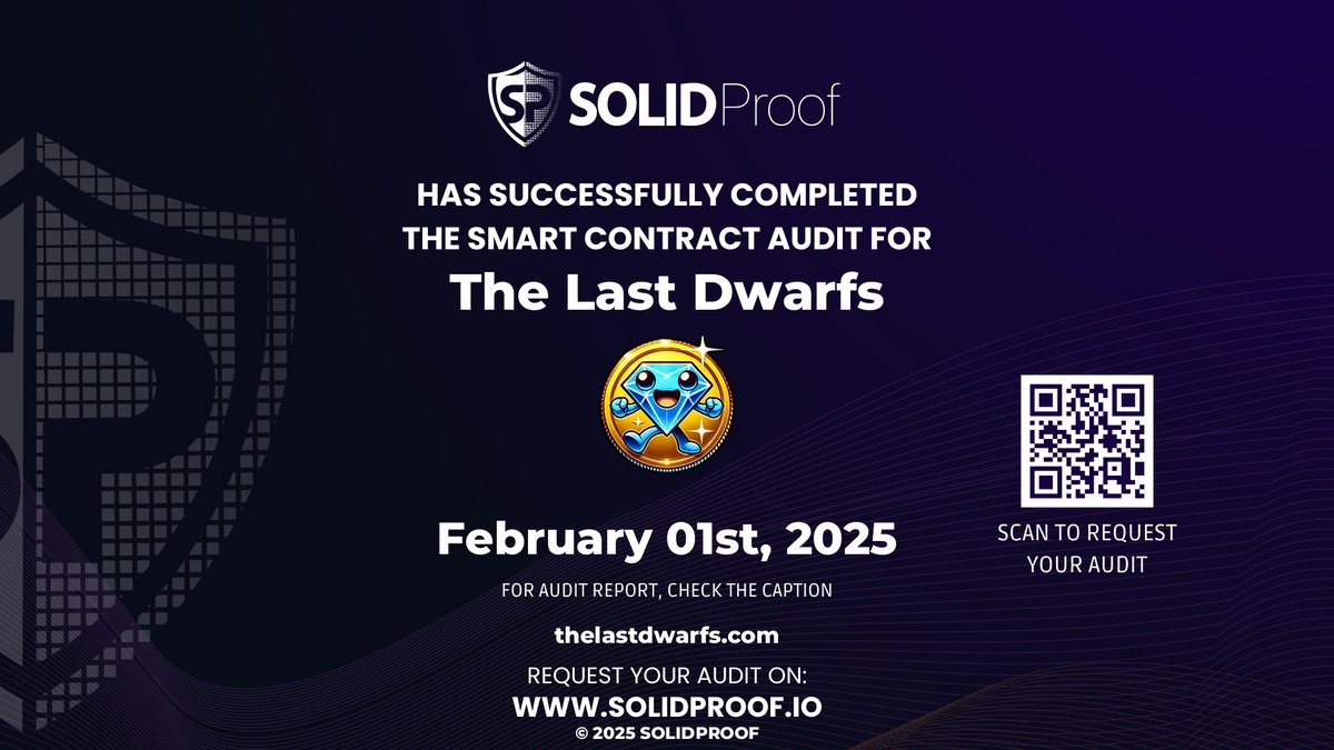 solidproof_news's tweet photo. We have finished the smart contract audit process for @TheLastDwarfs 🛡️

📷Check our findings and security score here:
https://t.co/nyXft0oIcd

Need a Smart contract audit, KYC or development support? Send us a message, our sales team will gladly make a customized offer for you!

#securitycode #SmartNews #CryptoNews