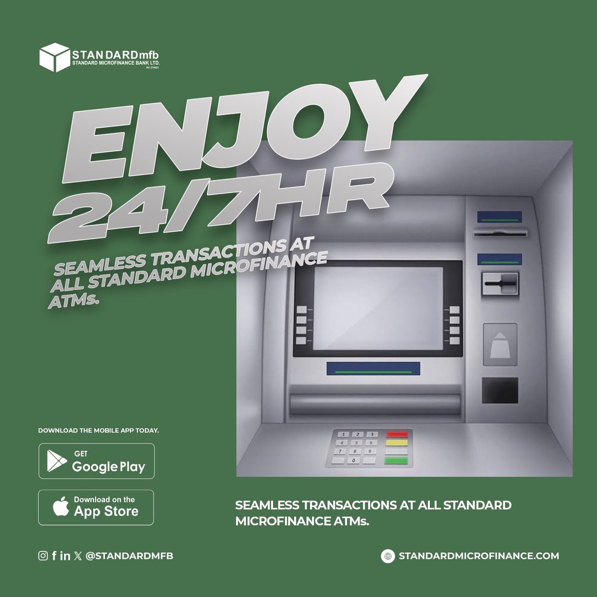 Standardmfb's tweet image. This February!🎉

Enjoy seamless transactions at all our ATMs across every branch! 🚀💳

Plus, take full control of your banking experience by downloading our mobile app, bank anytime, anywhere, right from your palm! 📱✨

#StandardMicrofinanceBank #MobileBanking #FinanceMadeEasy