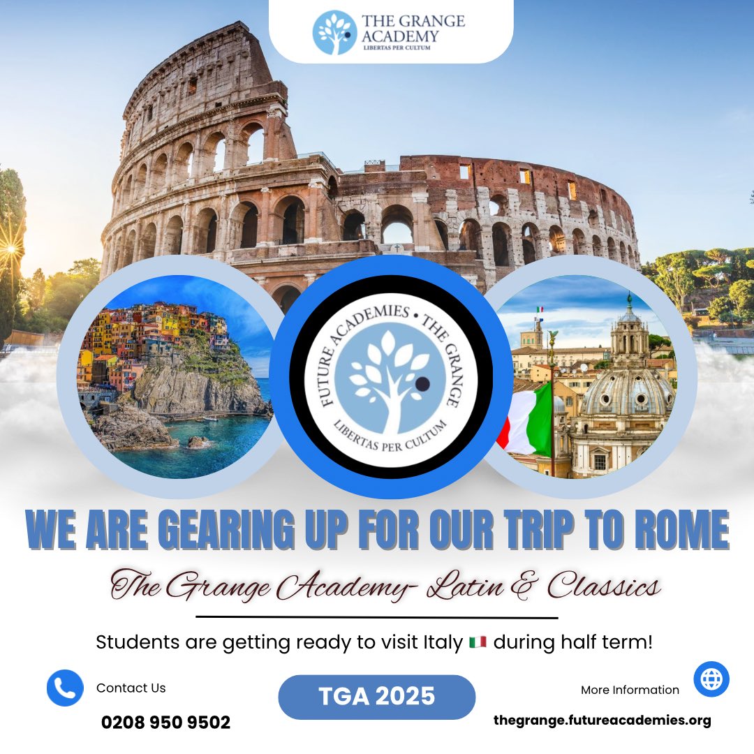 thegrangebushey's tweet photo. 🌟 Excitement is in the air as our students gear up for the half-term trip to Rome! 🇮🇹 From ancient ruins to delicious gelato, it’s going to be an unforgettable adventure! 🌍✨ #RomeTrip #StudentAdventures #TravelGoals #CulturalExperience #thegrangeacademy @centreforlatin https://t.co/pb9QqjuJ5v