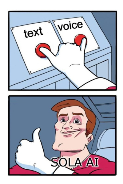 TheSolaAI's tweet photo. Text or voice, the choice is yours.

$SOLA gives you both! https://t.co/tdmpN1mu4h