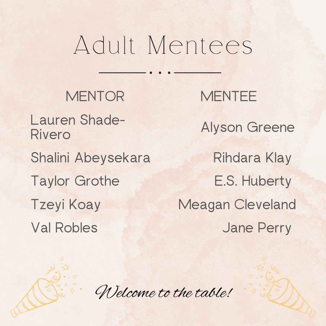 RT_Mentor's tweet photo. IT'S HERE!!!! Our newest Round Table Mentor cohort has landed—and we're excited to get started. Remember to browse the thread for the full mentee list, and please check your inboxes for next steps from your mentor. Congratulations!

Here are our mentees from the Adult category: https://t.co/1phM9x0aX6