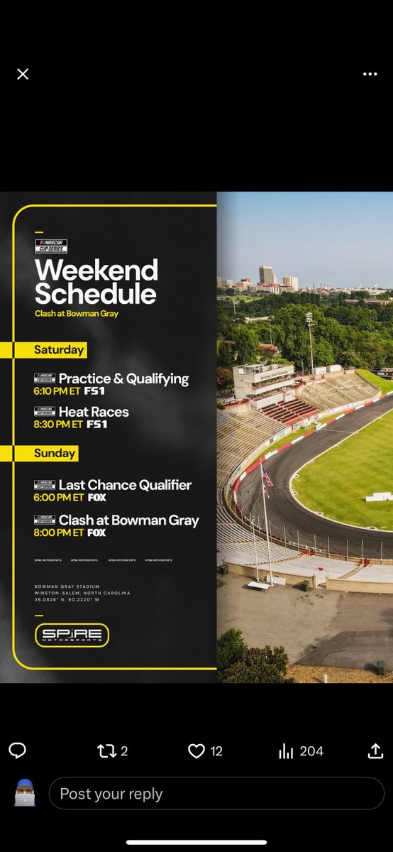 cbarnes1364's tweet photo. NASCAR is back starting tonight with practice, qualifying, and heat races for the Clash @bowmangraystadium. Only 15 days to the #Dayton500 https://t.co/fPnoDJxXRM