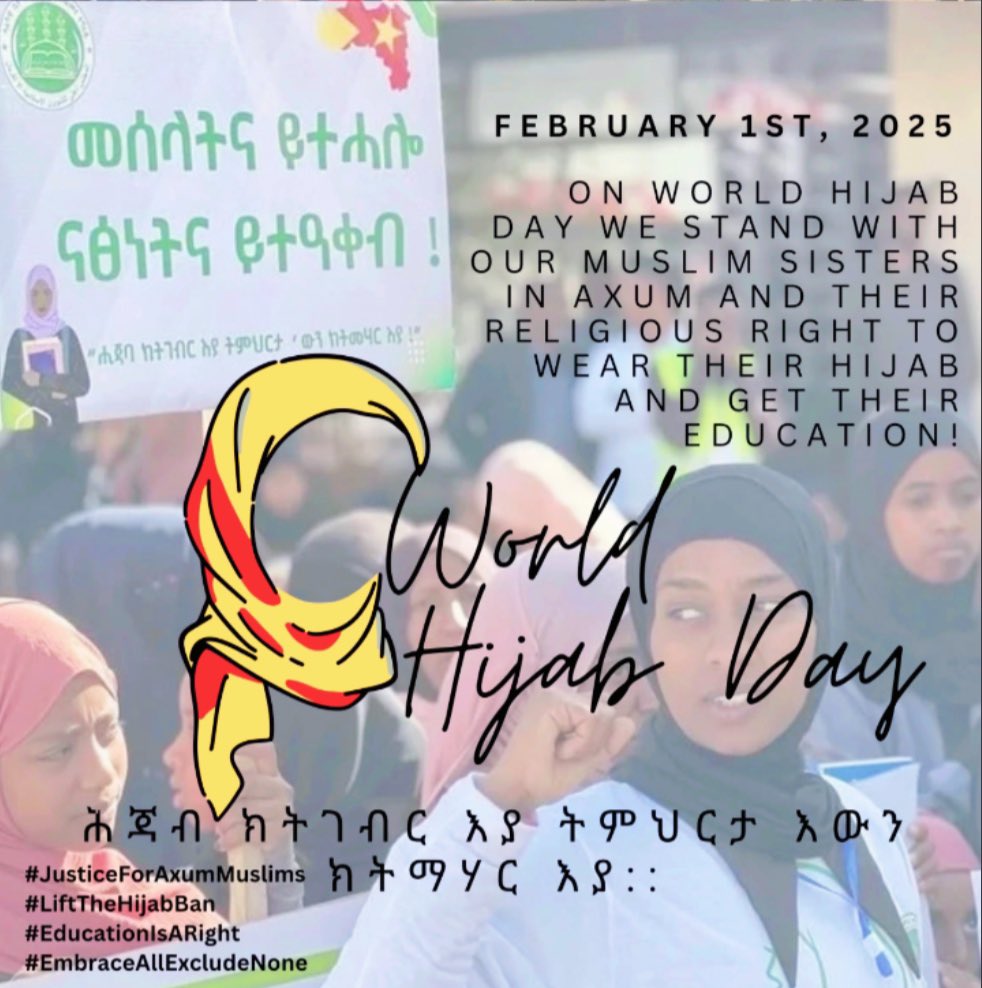 World Hijab Day, celebrating the beauty and diversity of hijab globally is celebrated each year on the first of February with religious + cultural events, fashion shows, and celebrations all week.

In Tigray, girls are being told they can’t attend school because of their hijabs.