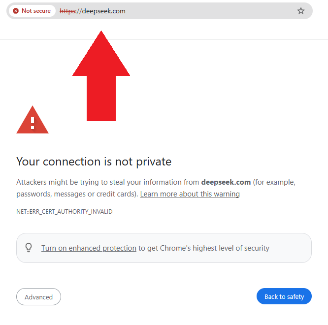 AiIsUK's tweet image. Why is DeepSeek letting an unsecure 👀 http version run on its server at ❌ deepseek.com ❌ and not automatically routing traffic to https by default? #deepseek #internetsecurity #secureserver