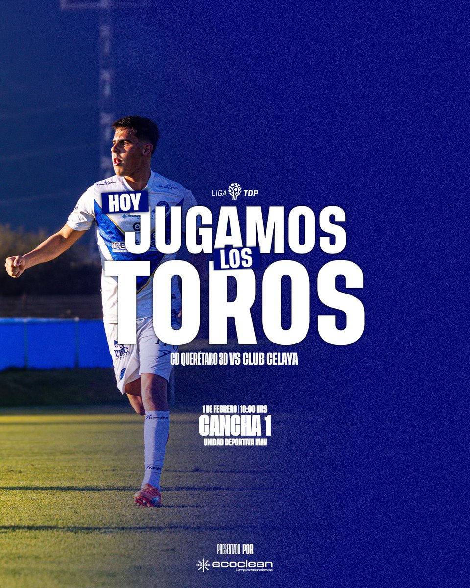 TorosFormativas's tweet image. 🤩 | ¡CELAYA, es día de partido en @LigaTDP ! 💙 saldremos a darlo TODO en NUESTRA CASA 🔥 ¡vamos, LOS TOROS! 🙌

🏟️ Cancha 1, Unidad Deportiva MAV 
⏰ 10:00 hrs 
📅 01/02/25
🆚 CD Querétaro 3D 

Presentado por #Ecoclean 🫧