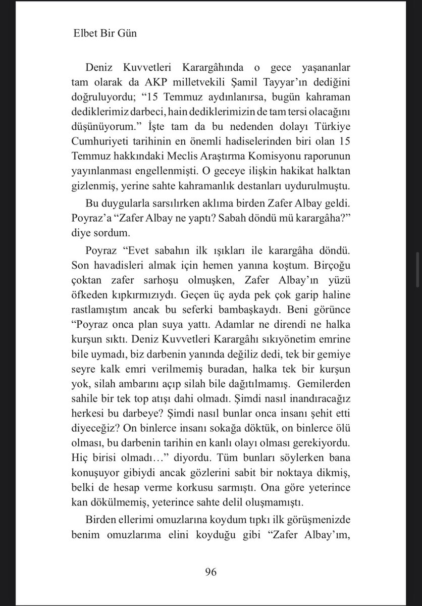 Dagci_Dagci's tweet photo. 💢 15 Temmuz’da kurulan kumpas planının asıl amacı; halk ve orduyu karşı karşıya getirmek ve onbinlerce insanı katletmekti. Askeri terör ihbarı ile birlik ve karargahlara çağırmışlar, halkı da meydanlara ve birliklerin etrafına çekmişlerdi. 

💢 Ancak o gecenin asıl kahramanları buna izin vermedi.  Meydanları yerle bir edecek ateş gücünü, silahı  kullanmadı. Bunun en güzel örneği Deniz Kuvvetleri Karargahı oldu. Onca pusu, plan, tahrik ve provokasyona rağmen; Deniz Kuvvetleri Karargahı’ndan halka tek bir atım dahi ateş açılmadı. O karanlık gecede Karargah Emniyet’i tam olarak sağlandı. En küçük bir arbede yaşanmadı. 

💢 Yapılan savunmaları okudukça tüylerim diken diken oldu. Çünkü üstün hizmet madalyası takılması gereken ve o gece gerçek bir destan yazan tüm personel, ertesi gün hunharca tutuklandı. İşkence edildi, müebbet hapis verildi. 

💢 Meclis Araştırma Komisyonu raporu işte bu yüzden yayınlanmadı. O gecenin asıl kahramanları ve hakikat saklandı.

💢 Bir uzay gemisini meteor yağmurundan koruyan kalkan gibi bu vatan evlatları o gece milletimizi korudu. Kumpasçı hainlerin yaptığı onbinlerce insanın katledilmesi planı bozuldu. Bunun gibi daha pek çok detayı “Elbet Bir Gün-Dönüş” kitabında okuyacak ve o kahramanlarla büyük bir minnetle  tanışacaksınız.