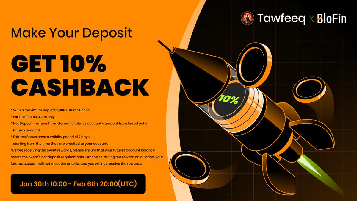 maliktawfeek567's tweet photo. Blofin just provided me deal, it is valid till feb 6 only, it is non kyc exchange so you can make new account using below link and claim 10% cashback on your deposit read below banner.

10% cash back on deposits, receive up to $2000 bonus for 7 days 

https://t.co/hBnvZgb4Nv https://t.co/QOQQaFR9JW