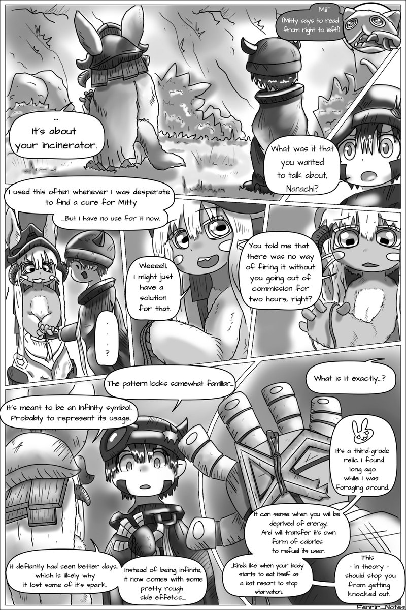 Fenrir_Notes's tweet photo. I made a 'what if' fan manga of Reg finding a "solution" to his incinerator. (Takes place right after Mitty's department in season 1.) (My first time doing this type of thing.) #Madeinabyss #miabyss #メイドインアビス https://t.co/NrtKCLeclD