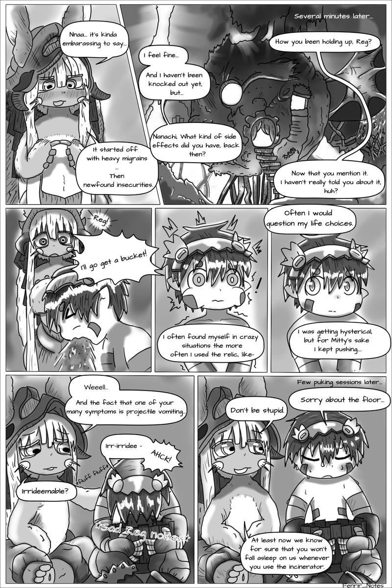 Fenrir_Notes's tweet photo. I made a 'what if' fan manga of Reg finding a "solution" to his incinerator. (Takes place right after Mitty's department in season 1.) (My first time doing this type of thing.) #Madeinabyss #miabyss #メイドインアビス https://t.co/NrtKCLeclD