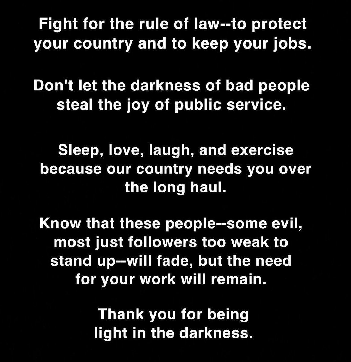 Comey's tweet image. A message for my former colleagues at the FBI, DOJ, and US Attorney’s offices around the country.