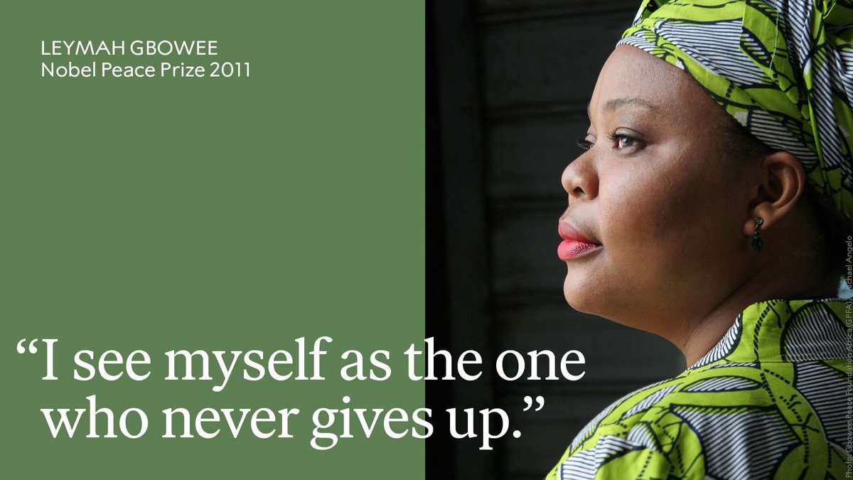2011 peace laureate Leymah Gbowee is a peace activist, social worker and women’s rights advocate. Working together with women from different ethnic and religious groups, her work was decisive in ending civil war in Liberia.

#NobelPeacePrize