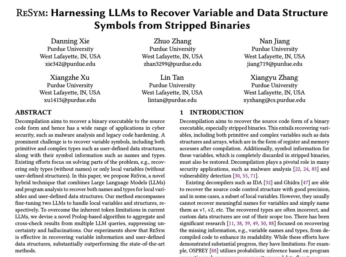 ReSym: Harnessing LLMs to Recover Variable and Data Structure Symbols from Stripped Binaries

cs.purdue.edu/homes/lintan/p…