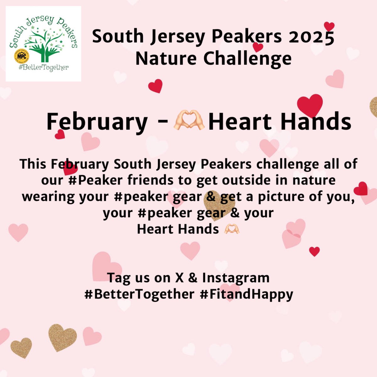 Hello February!! This February South Jersey Peakers challenge ALL Peakers to get outside wearing your #peaker gear and get a picture of you, your gear and your heart hands 🫶🏻.
Tag us on X &amp; Instagram. 
#bettertogether #fitandhappy