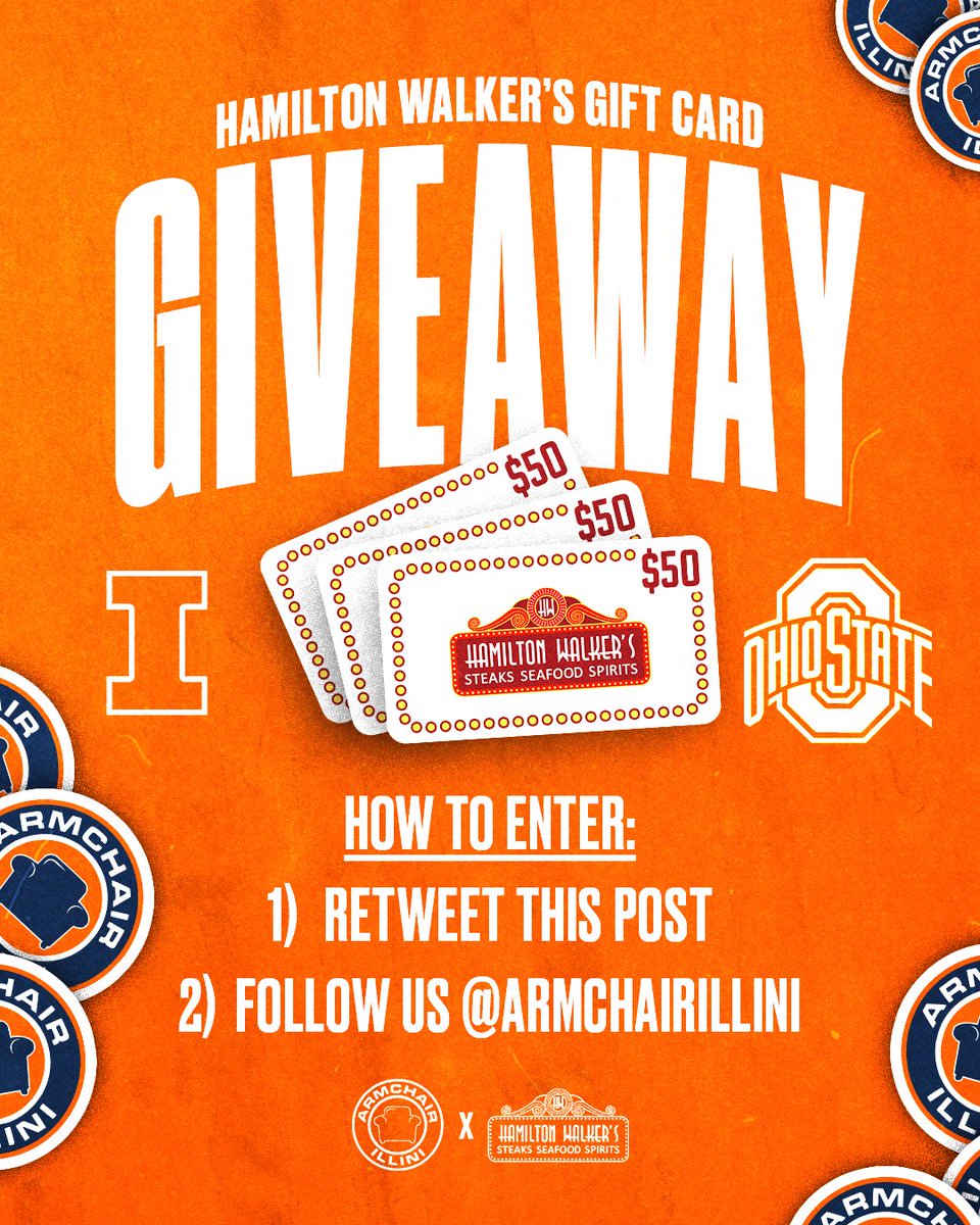 ArmchairIllini's tweet image. GIVEAWAY with @hamiltonwalkers  🌻
 Just RETWEET this post for your chance to earn a $50 gift card for Hamilton Walkers! - The best Steakhouse experience in Champaign-Urbana. The Winner will be announced around gametime tomorrow!

Make sure you follow both us and @hamiltonwalkers