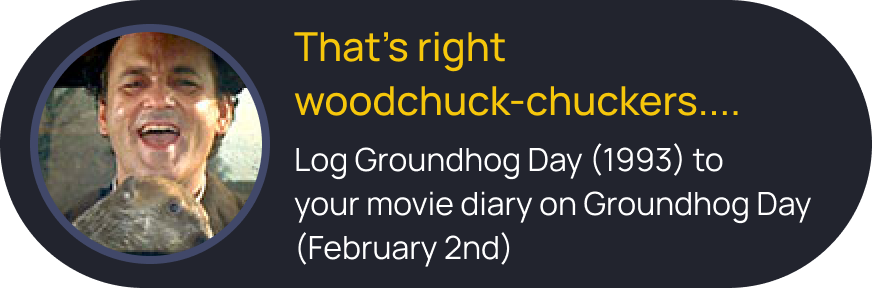 CineChums's tweet photo. 🏆📽️ Tomorrow is your once-a-year chance to unlock the coveted "That's right woodchuck-chuckers..." #CineBadge by watching Groundhog Day (1993) on #GroundhogDay!  

Simply watch the movie, and add it to your CineChums diary on February 2nd to unlock https://t.co/i9g699n7WY https://t.co/FaarQZxggb