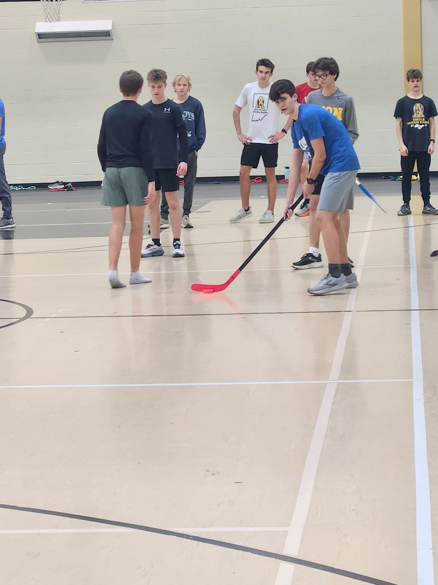 AvonDistance's tweet photo. It's always good to put things in perspective.  We try that here and there by showing the guys just how bad they are at other sports so they can understand how much better they are at running.  We did a hockey shootout Friday to end practice.  We're definitely still runners. https://t.co/aE7YxZFVuH