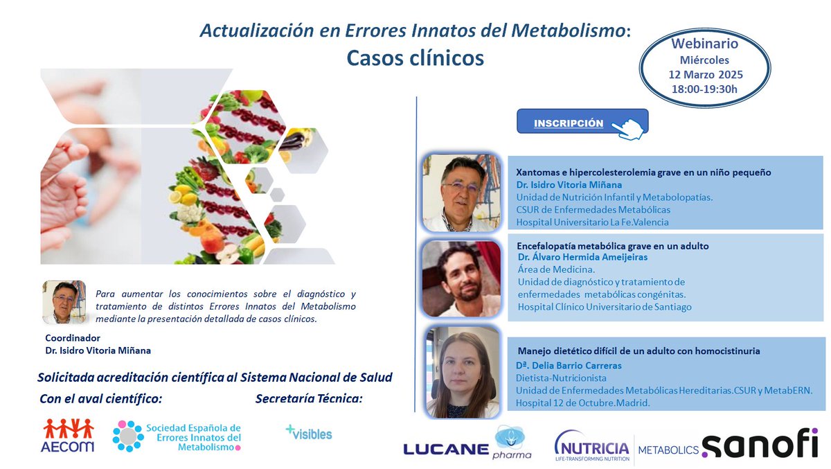 Pedro Lendinez #EnfermedadesRaras #MasVisibles (@pelendinez) on Twitter photo #ActualizacionEIM próximo webinar:
📅 Miércoles 12 de Marzo de 2025
🕖 18.00 horas
✏️ actualizacioneim.com/webinar-en-cur…
Dirigido a profesionales sanitarios.
<a href="/DrIsidroVitoria/">Dr. Isidro Vitoria</a> <a href="/HospitalLaFe/">HospitalLaFe</a>
<a href="/Info_Rares/">Alvaro Hermida</a> #HClínicoUniversitarioSantiago
#DeliaBarrio <a href="/H12Octubre/">Hospital Universitario 12 de Octubre</a>
<a href="/Aecom_EIM/">AECOM, Asociación Española para estudio de los ECM</a> #ActualizacionEIM próximo webinar:
📅 Miércoles 12 de Marzo de 2025
🕖 18.00 horas
✏️ actualizacioneim.com/webinar-en-cur…
Dirigido a profesionales sanitarios.
<a href="/DrIsidroVitoria/">Dr. Isidro Vitoria</a> <a href="/HospitalLaFe/">HospitalLaFe</a>
<a href="/Info_Rares/">Alvaro Hermida</a> #HClínicoUniversitarioSantiago
#DeliaBarrio <a href="/H12Octubre/">Hospital Universitario 12 de Octubre</a>
<a href="/Aecom_EIM/">AECOM, Asociación Española para estudio de los ECM</a>