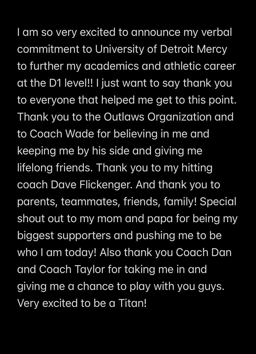 Thank you so much for everyone that helped me get to this point. Can’t wait to be a Titan! <a href="/DetroitTitansSB/">Detroit Mercy Softball ⚔️</a> <a href="/VoganOhio/">OhioOutlawsVogan</a> <a href="/SoftballFitch/">Fitch Softball</a>